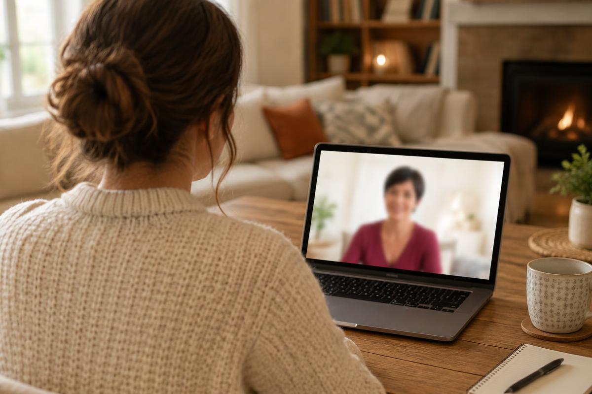 Klientka během klidné online konzultace z domova